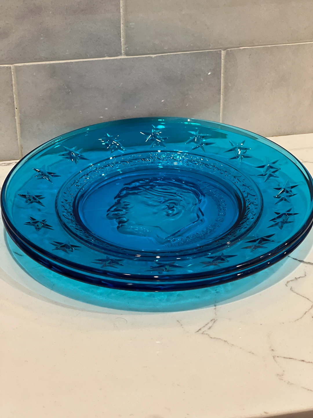Teal Blue Glass President F.D. Roosevelt Commemorative Plates - photo 4