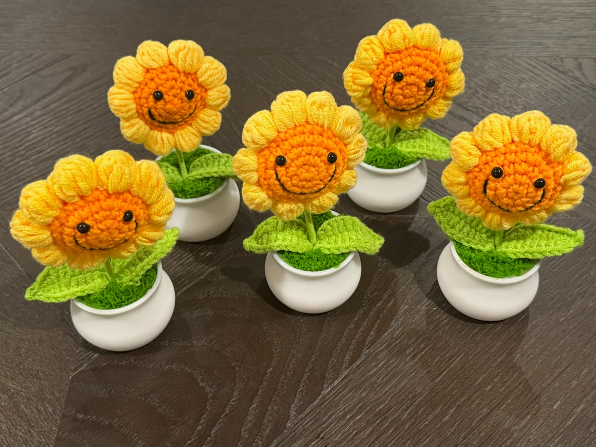 Handmade crocheted sunflower potted Decor
