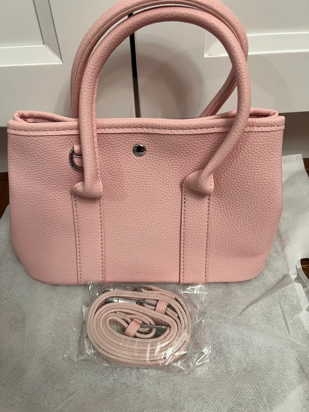Light Pink Mini Leather Tote Bag - photo 3