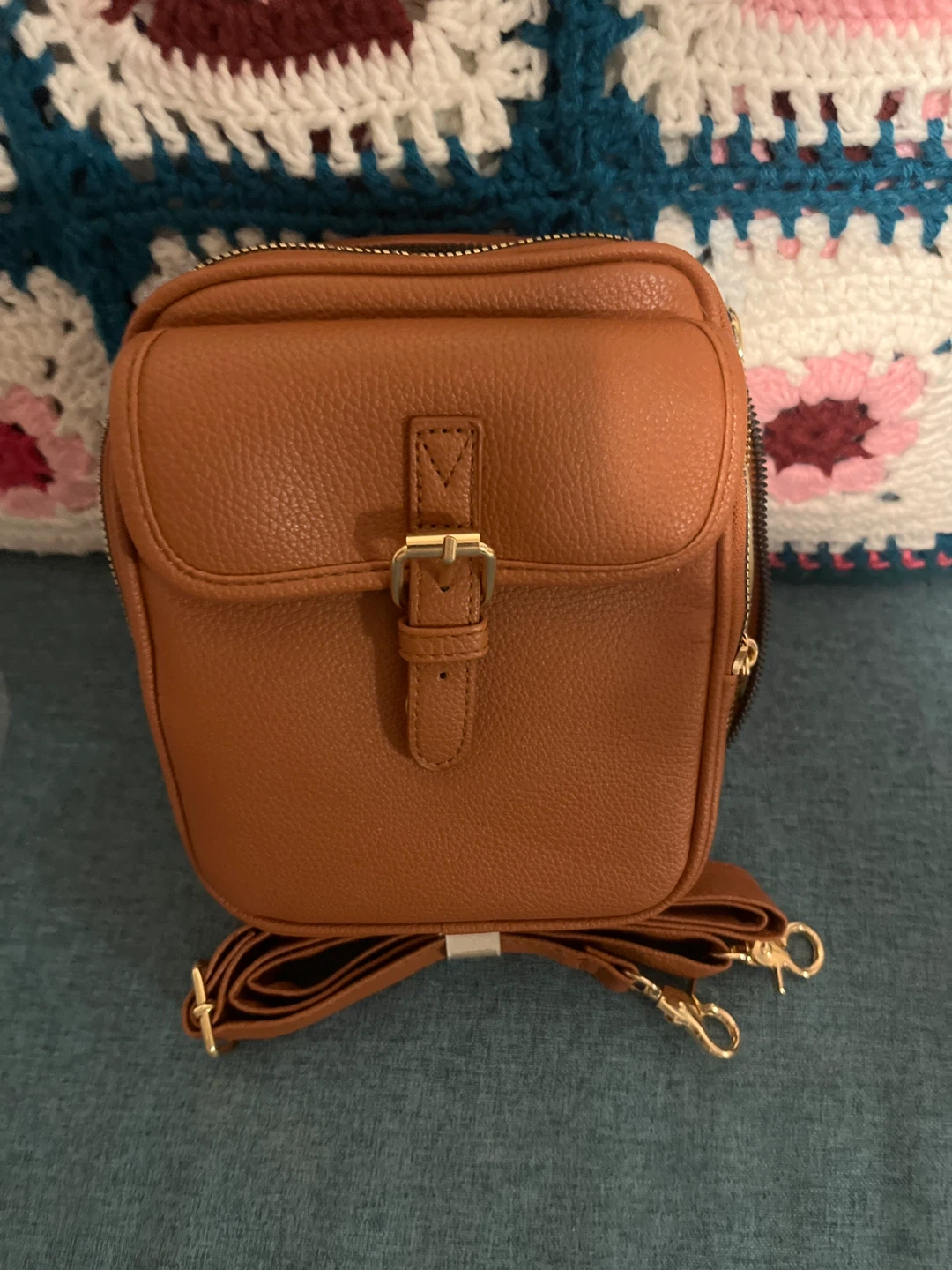 Tan Faux Leather Crossbody Bag