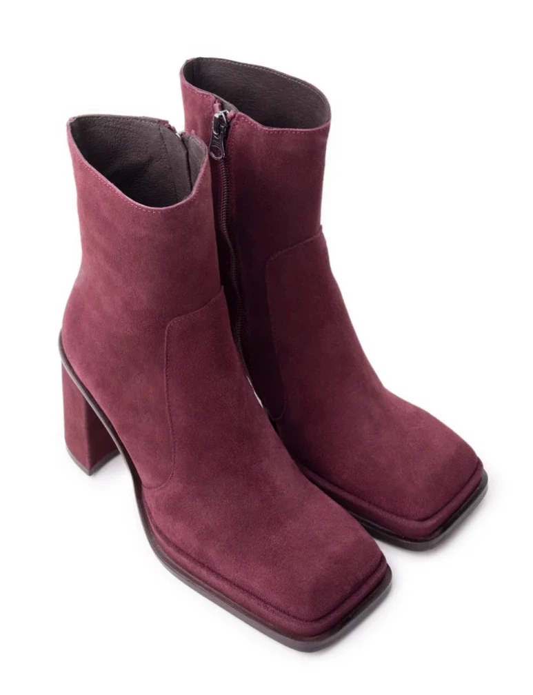 Made in Spain.  Burgundy Suede Square Toe Ankle Boots - photo 2