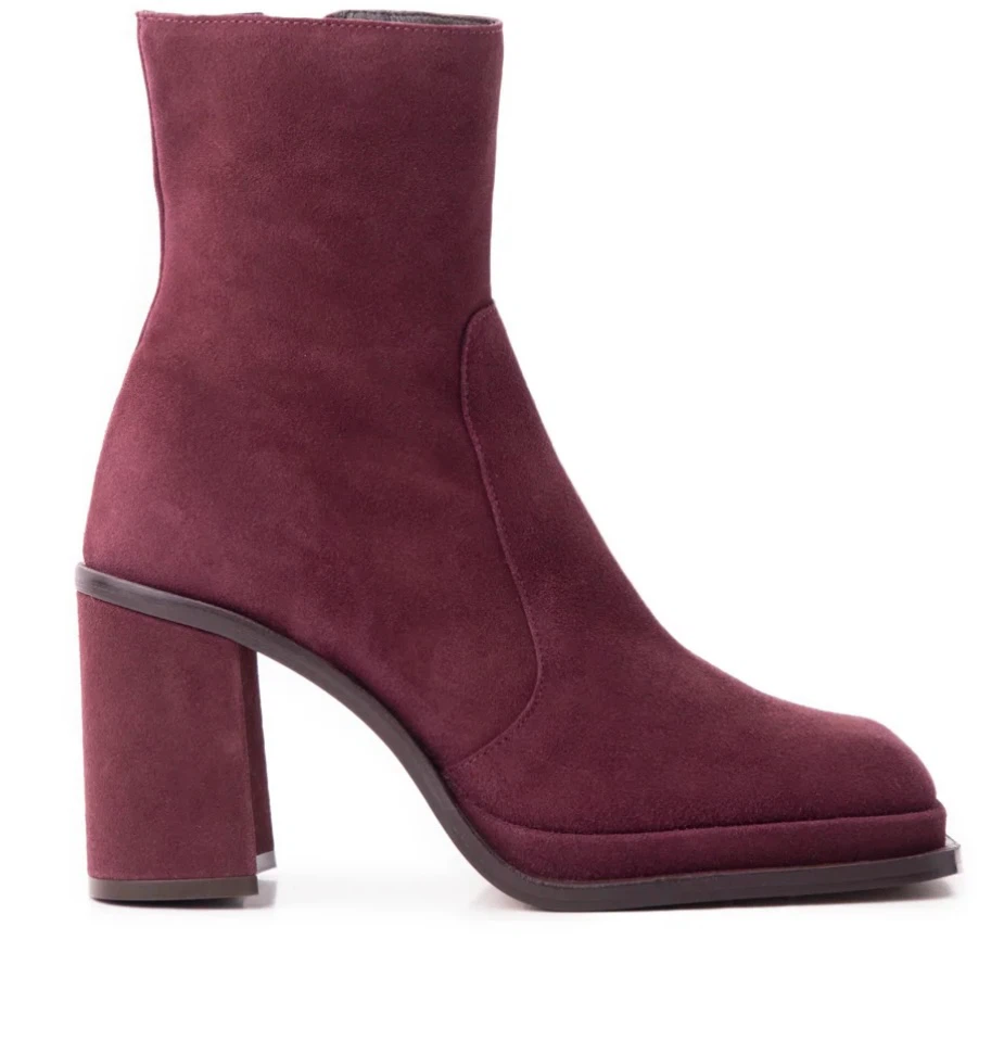 Made in Spain.  Burgundy Suede Square Toe Ankle Boots - photo 3