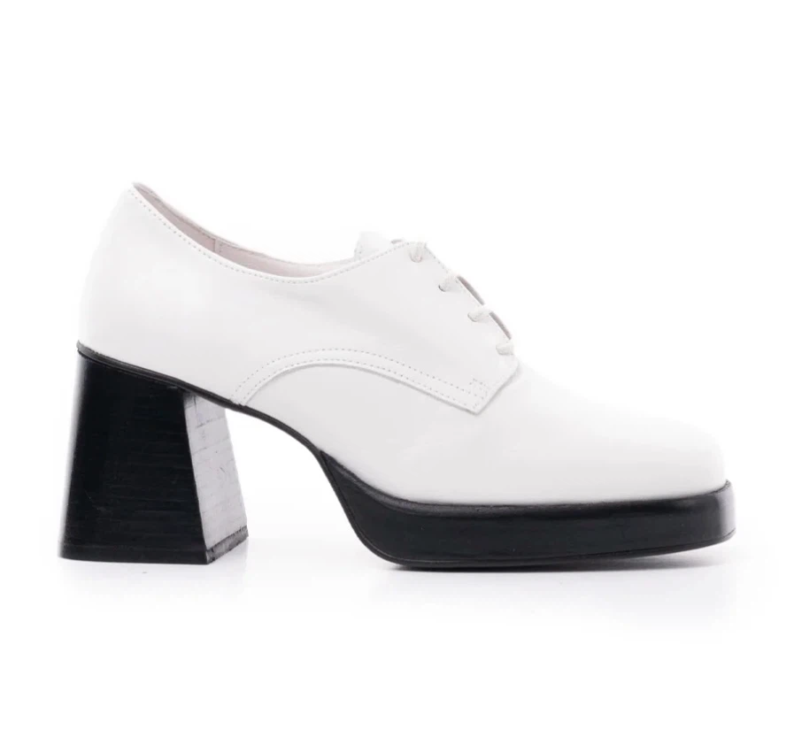 Brand New White Leather Platform Lace-Up Heels