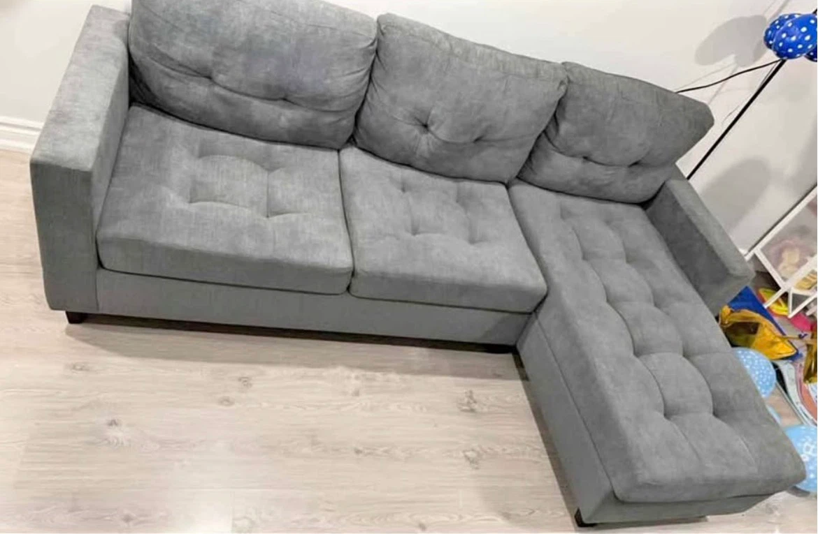Grey Fabric Sectional Sofa with Chaise