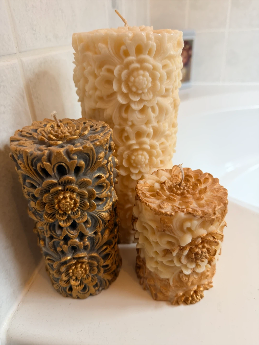 Set of 3 Decorative Floral Candles