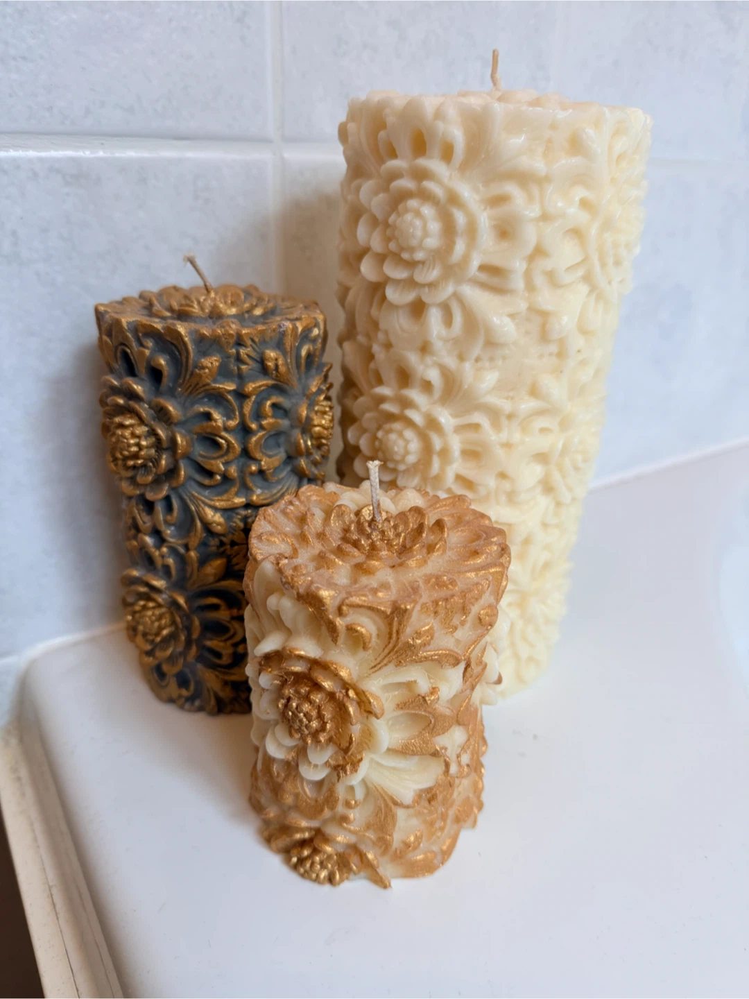 Set of 3 Decorative Floral Candles - photo 2