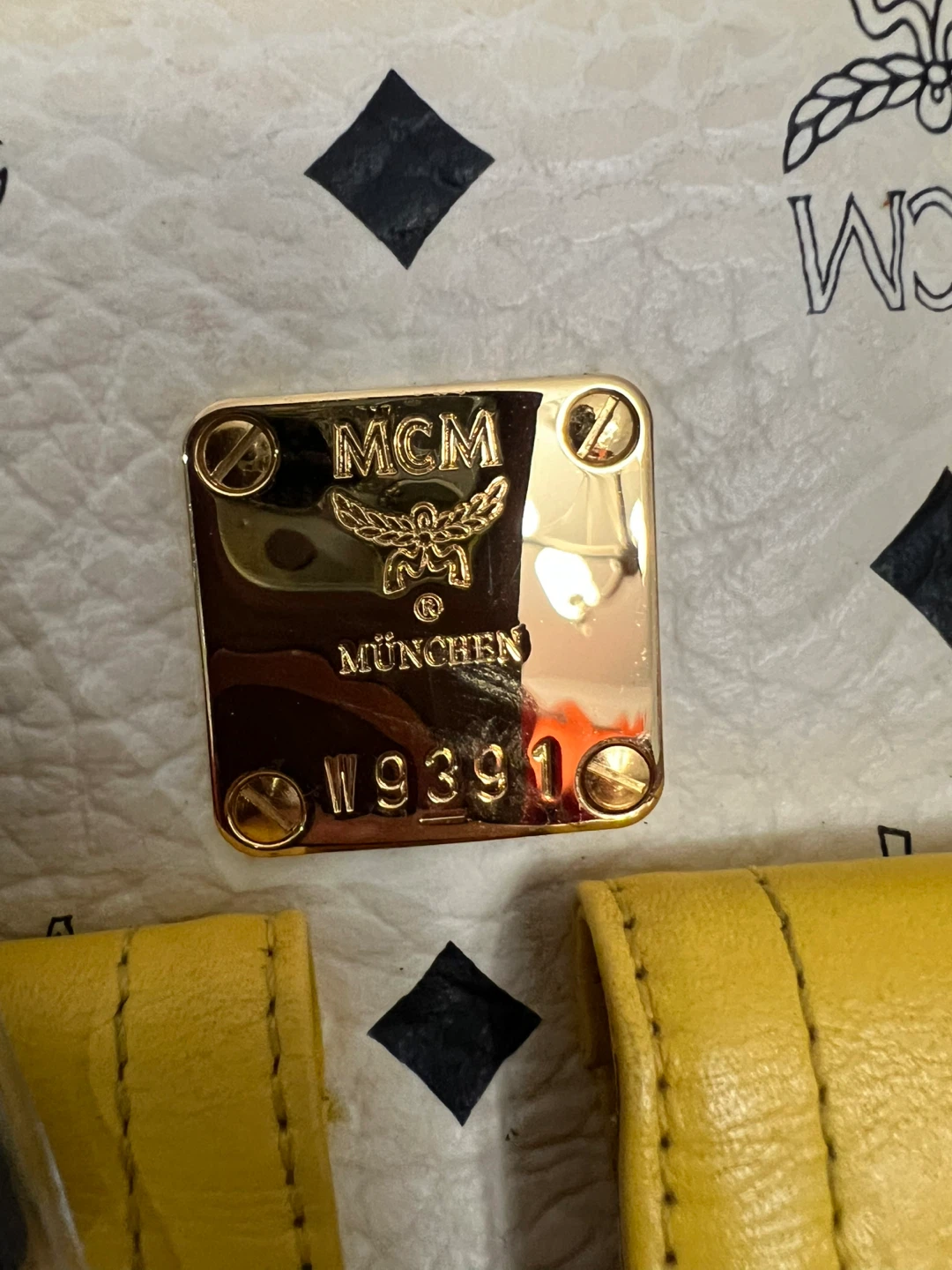 MCM Visetos Print Satchel in White and Yellow - photo 3