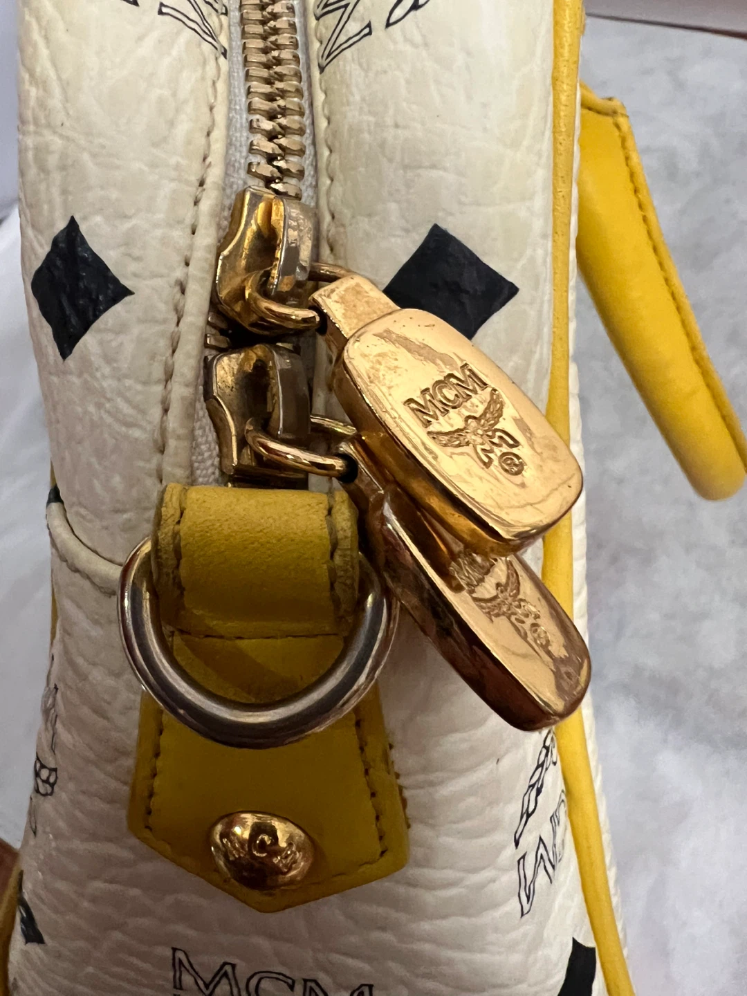 MCM Visetos Print Satchel in White and Yellow - photo 4