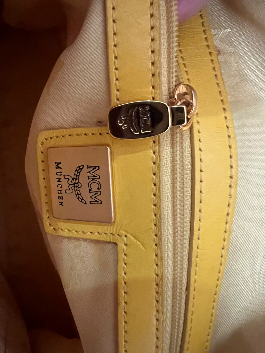 MCM Visetos Print Satchel in White and Yellow - photo 5