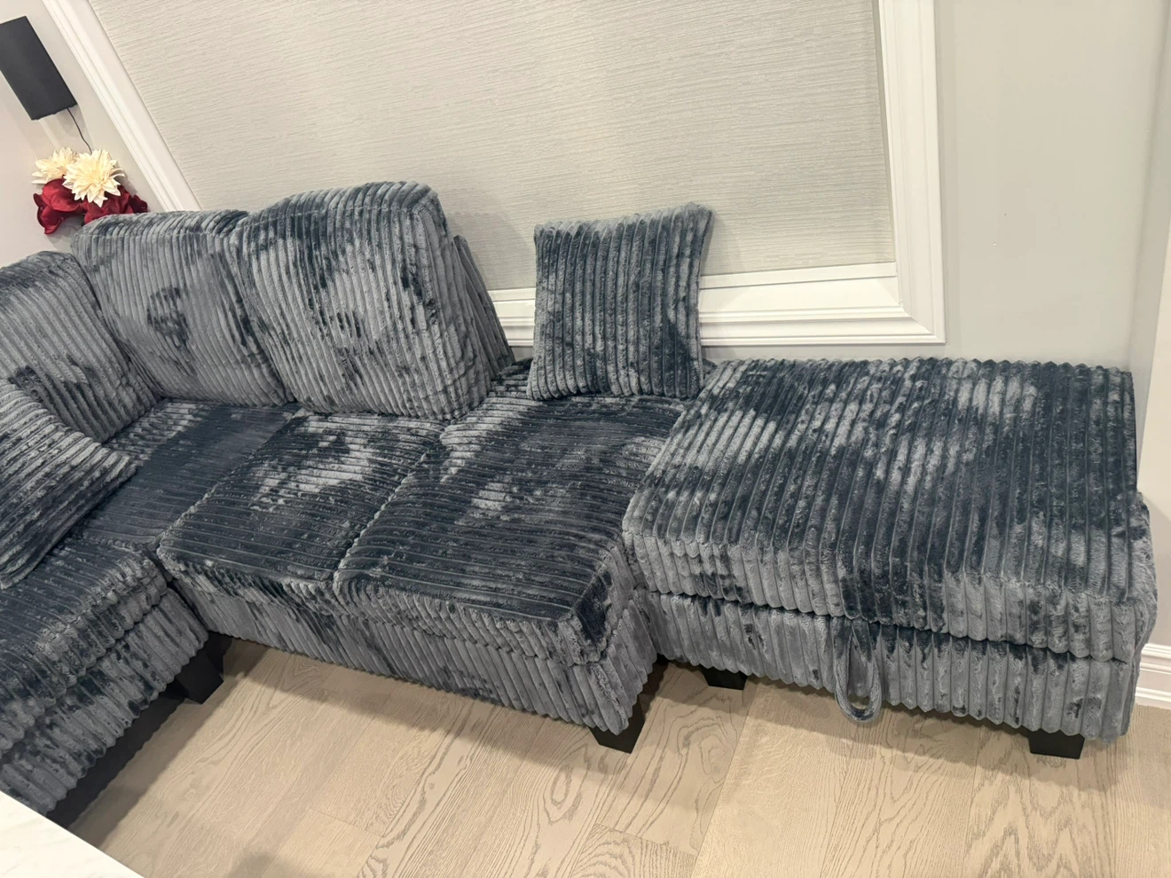 Dark Grey Corduroy Sectional Sofa - photo 3