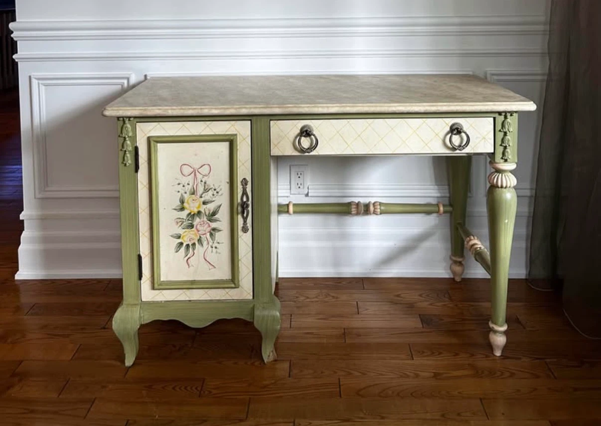 Vintage Painted Writing Desk with Floral Motif