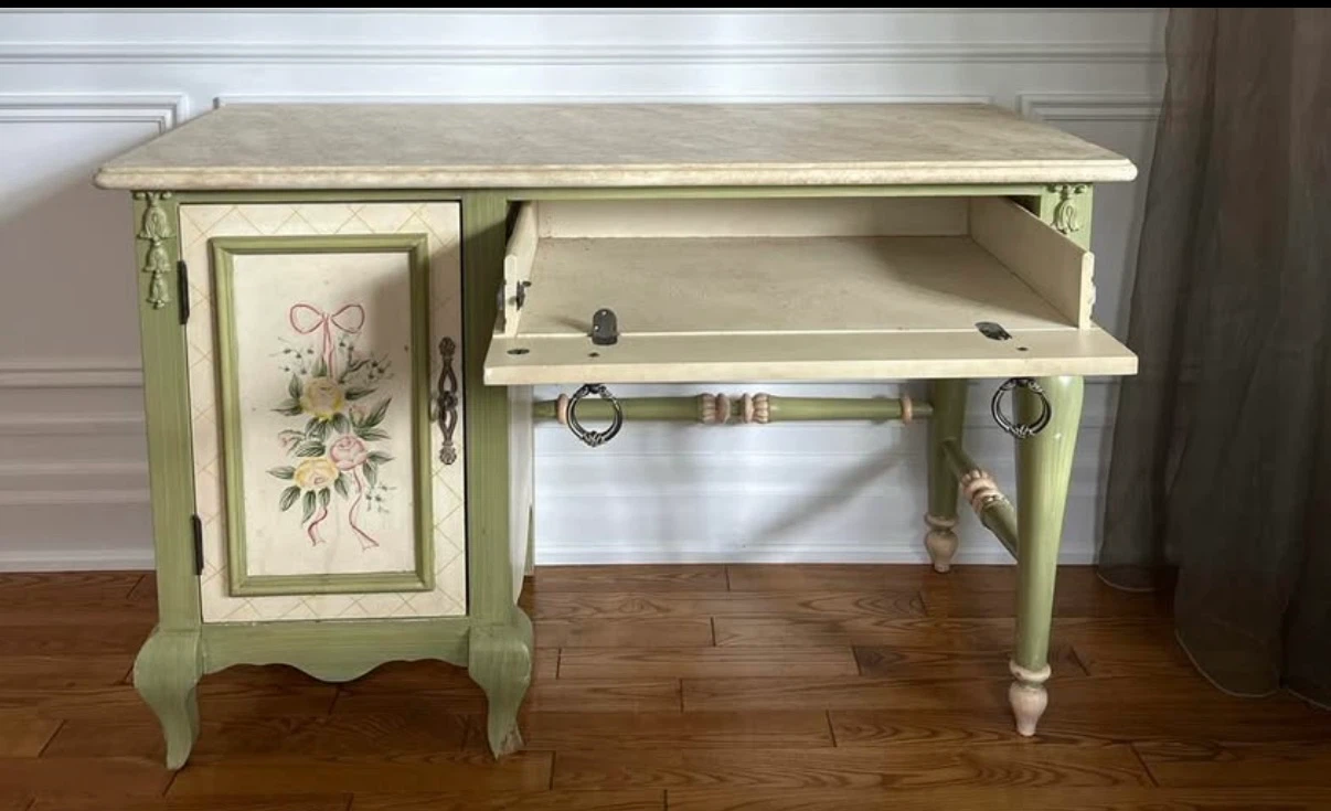 Vintage Painted Writing Desk with Floral Motif - photo 2