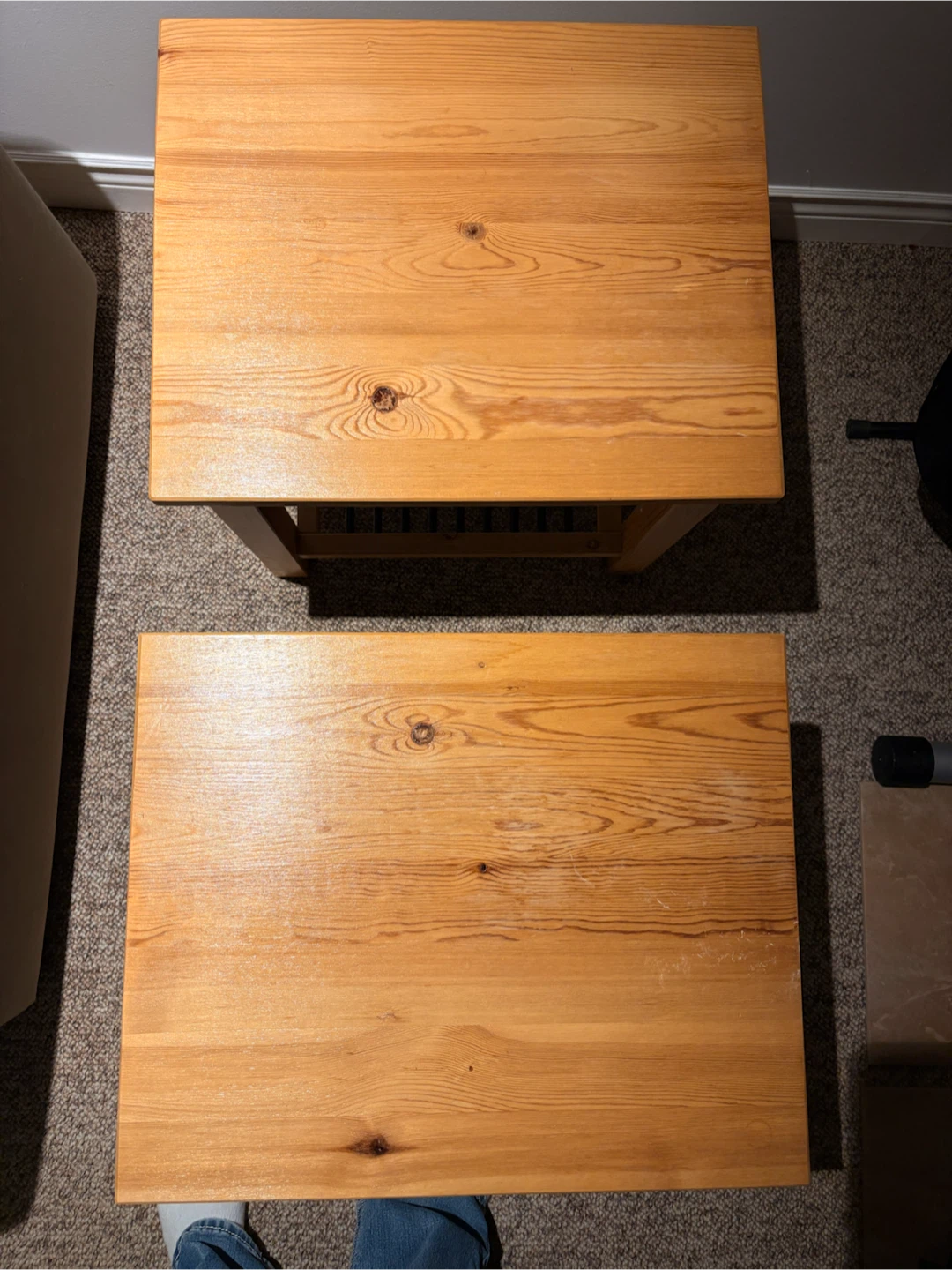 Two Pine Wood Side Tables with Metal Shelves - photo 2