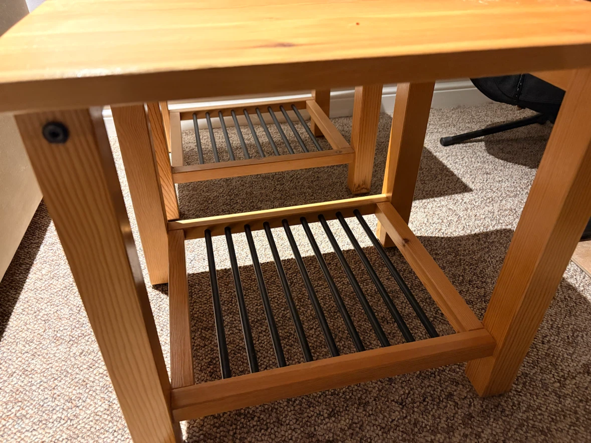 Two Pine Wood Side Tables with Metal Shelves - photo 3