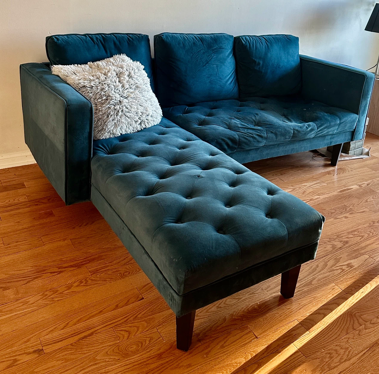 Teal Velvet Tufted Chaise Sectional Sofa