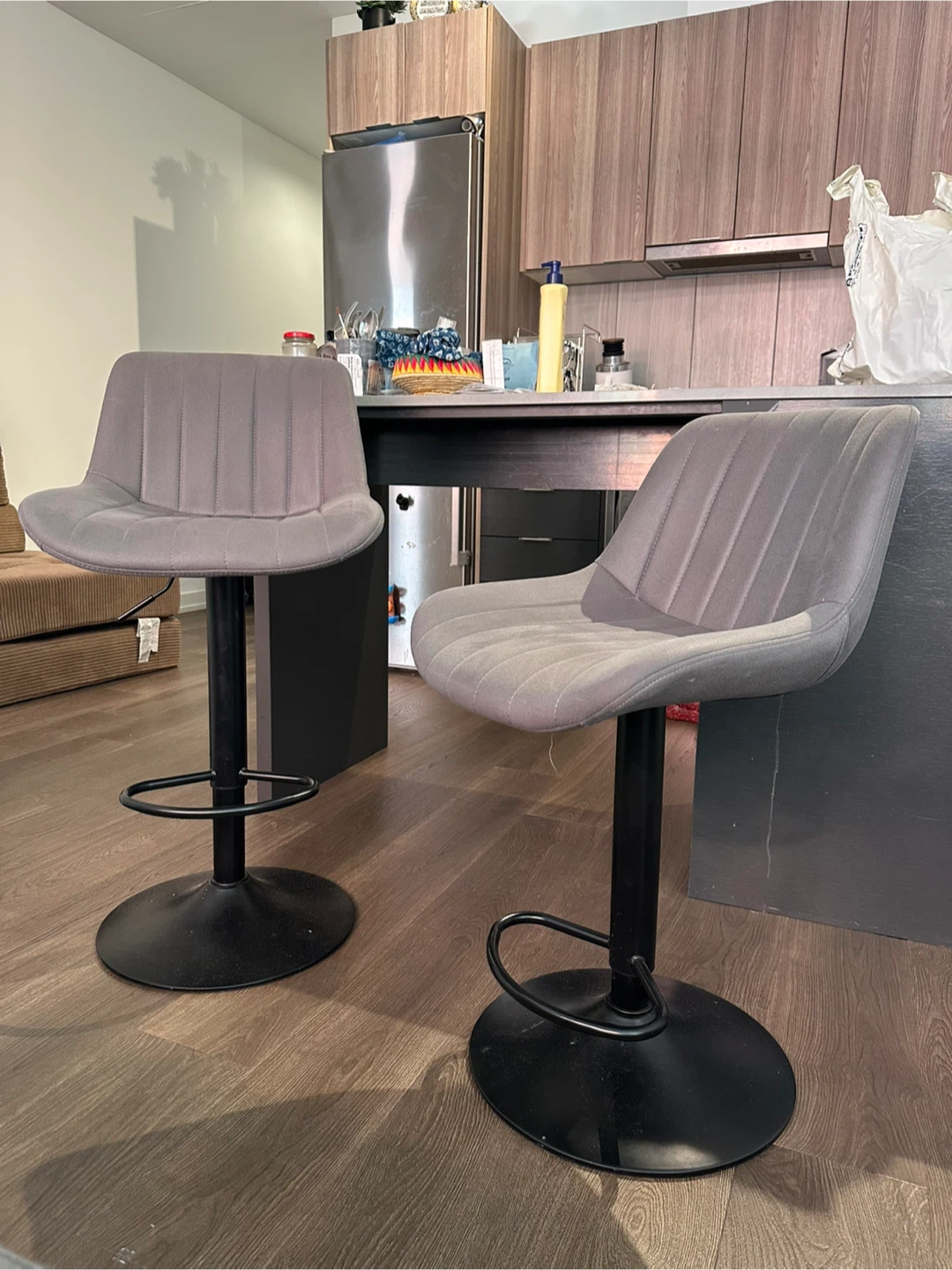 Set of Two Gray Upholstered Bar Stools - photo 2