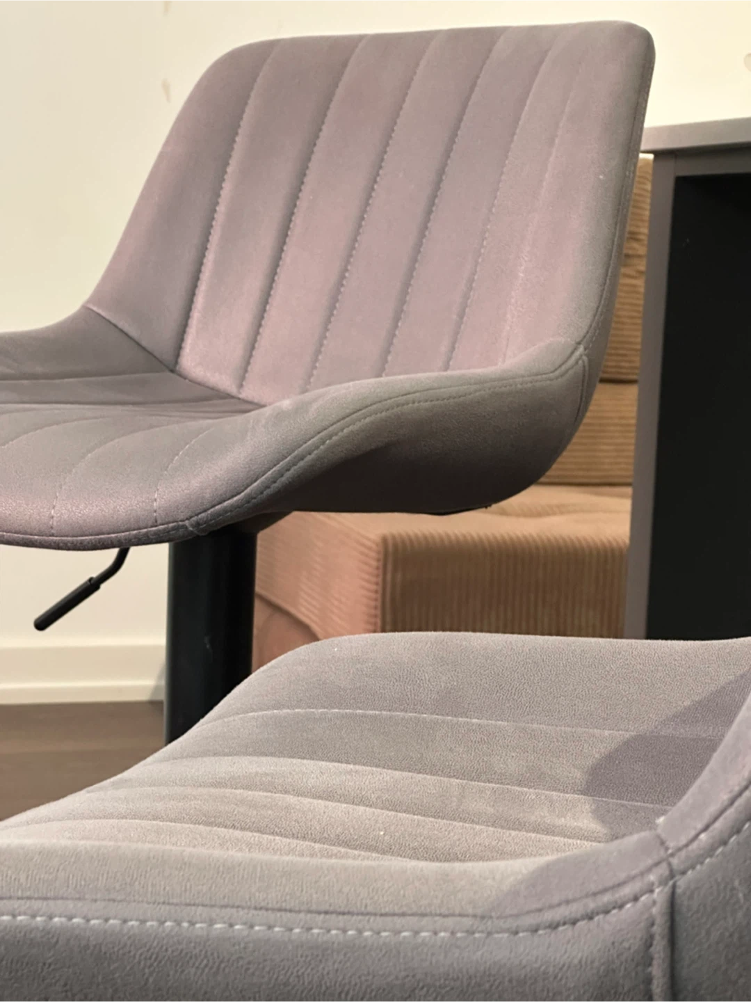 Set of Two Gray Upholstered Bar Stools