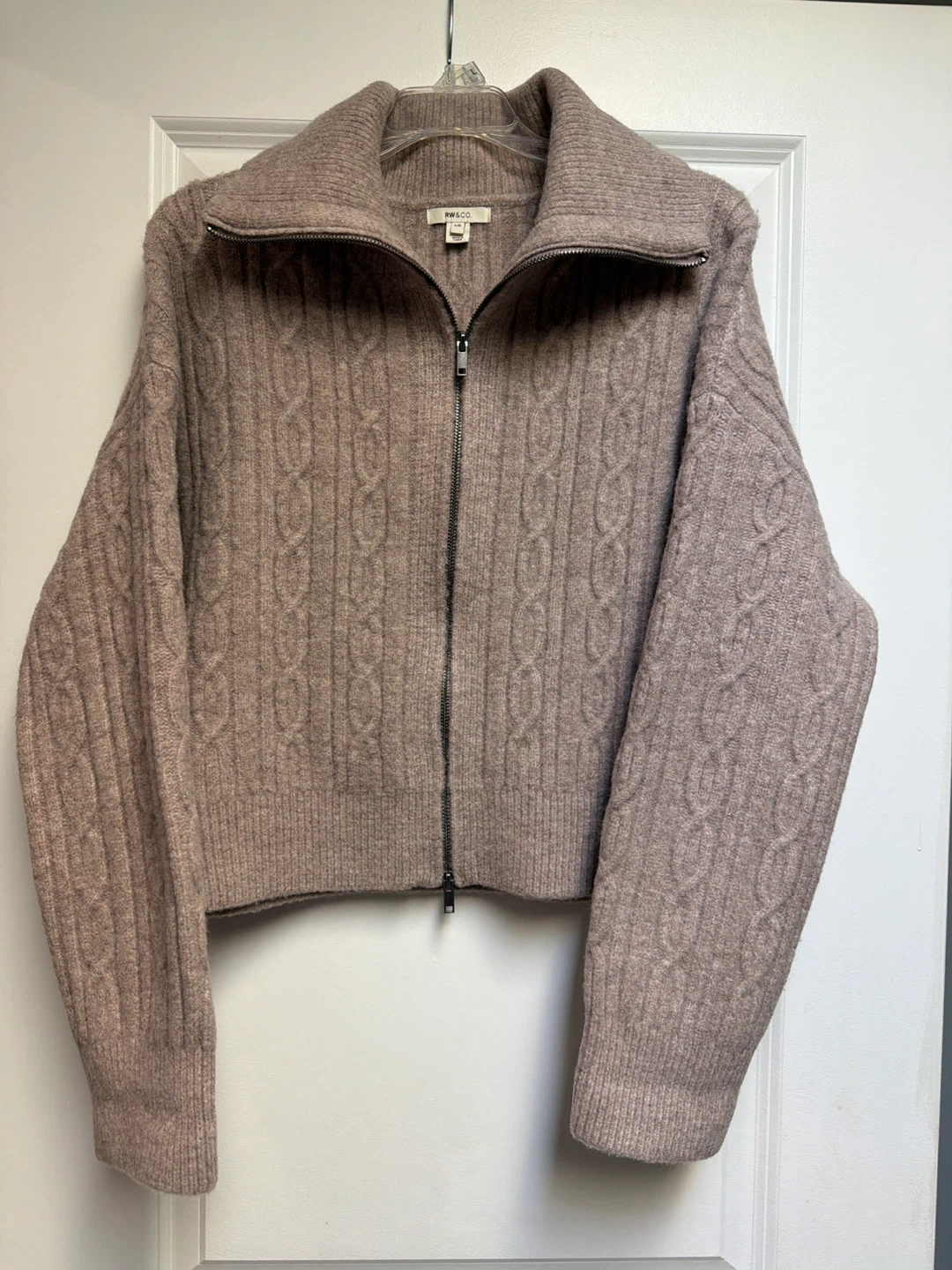 Taupe cable knit cropped sweater