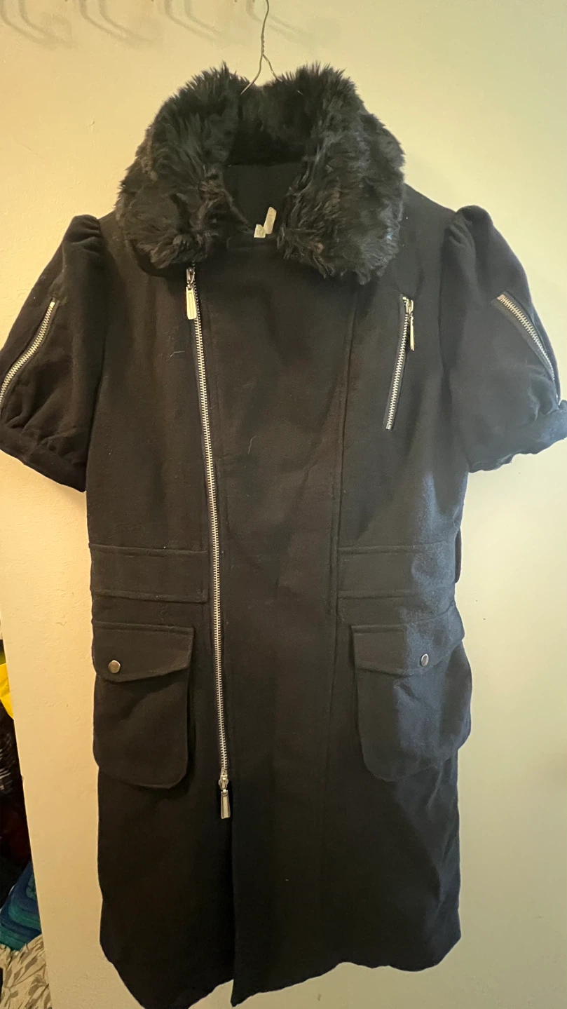 Vintage Goth Black Asymmetrical Zip Dress Coat