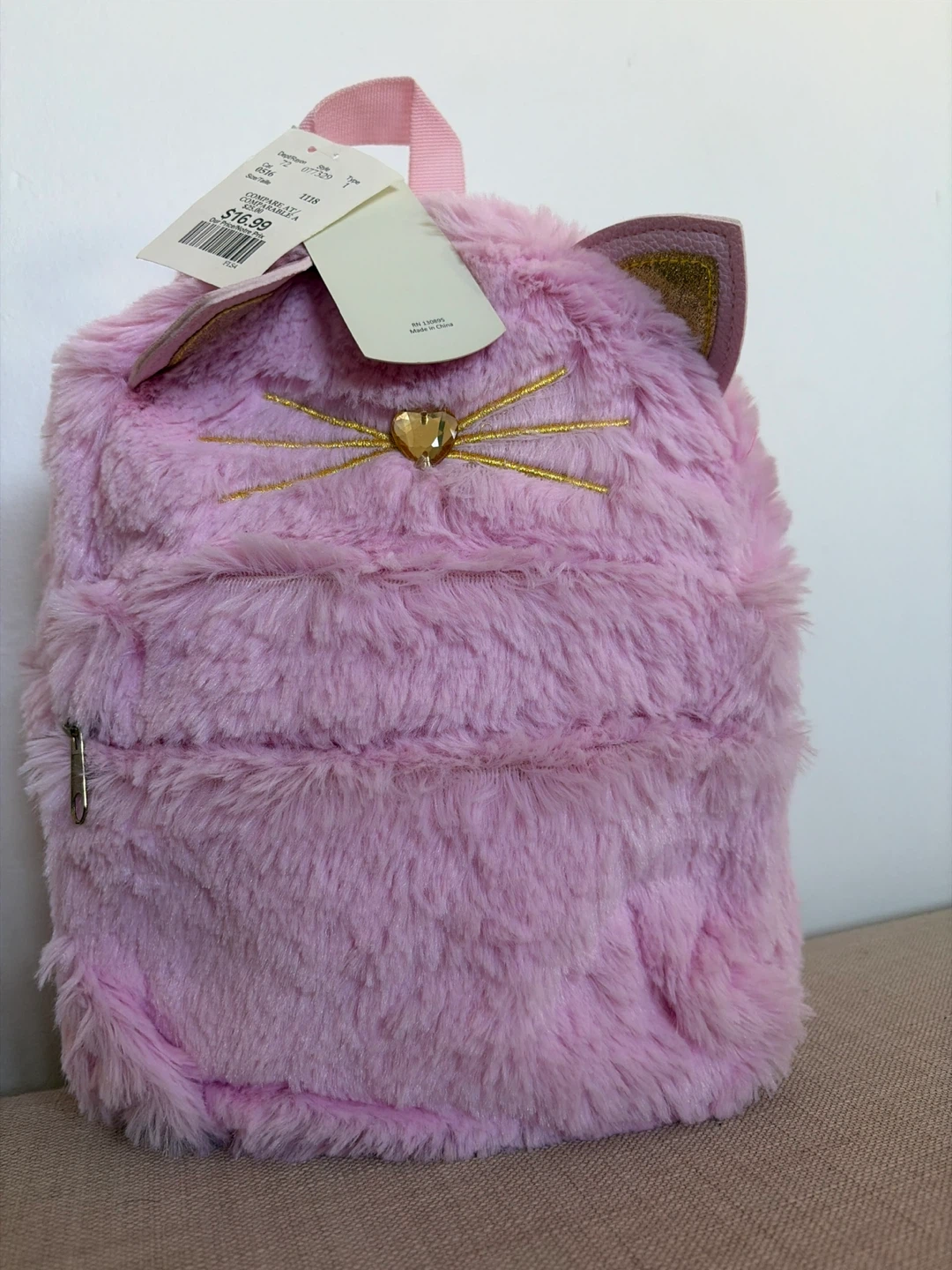 Pink Faux Fur Cat Backpack