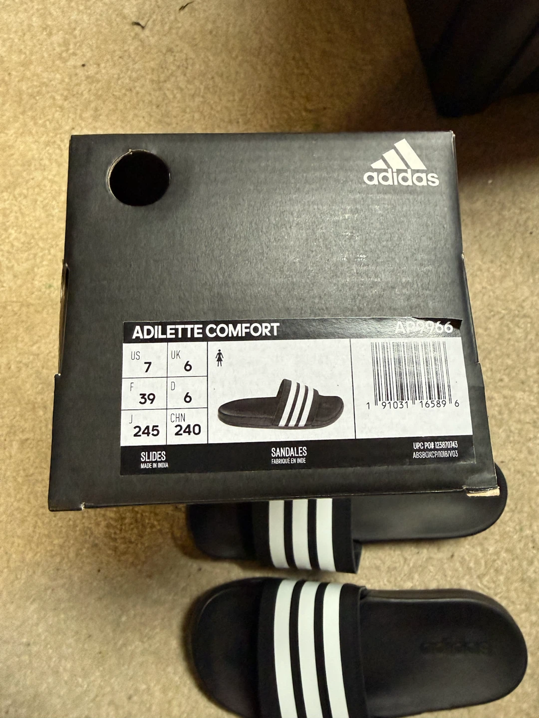 Adidas Adilette Comfort Slides Black/White US 7 Women’s - photo 3