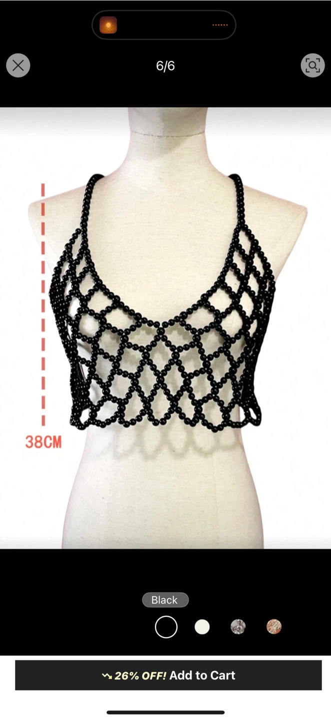 Black Beaded Net Overlay Top