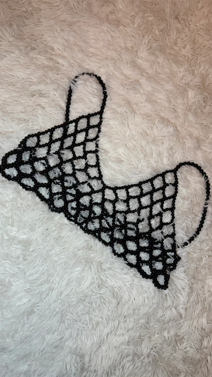 Black Beaded Net Overlay Top - photo 2