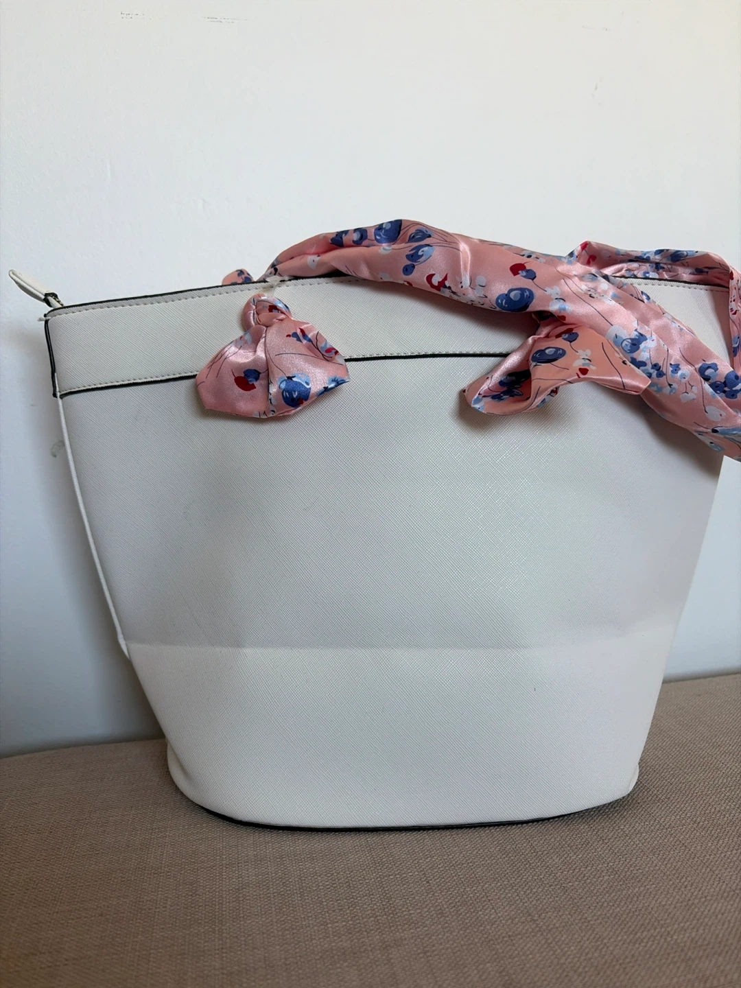 George White Floral Scarf Tote Bag