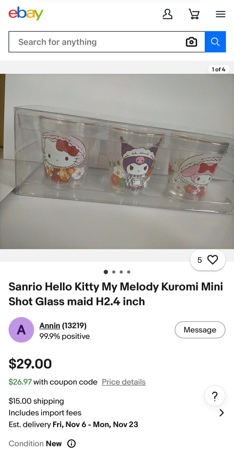 Sanrio Hello Kitty, My Melody, and Kuromi Shot Glass Set - photo 3