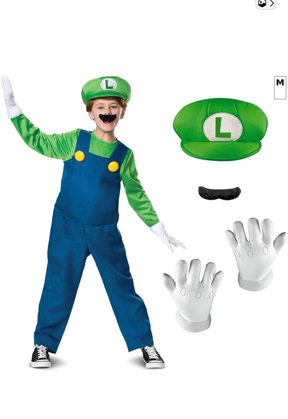 Brand New Luigi Costume Super Mario Brothers kids Medium
