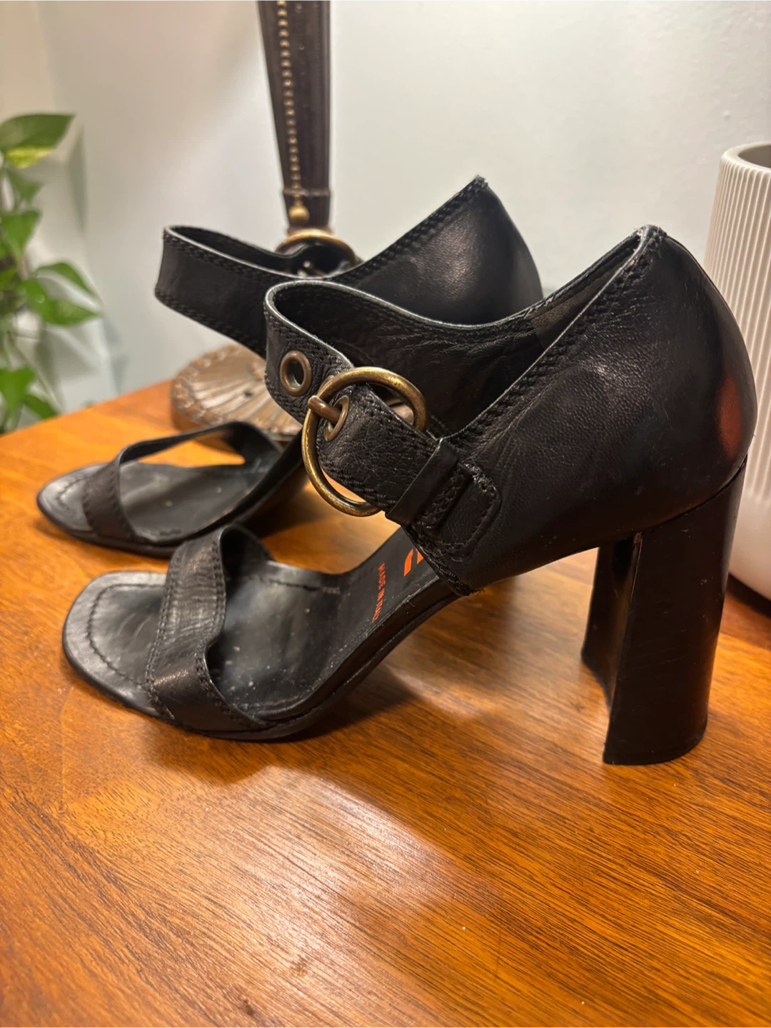 Vintage Miu Miu Black Leather Buckle Block Heel Sandals - photo 3