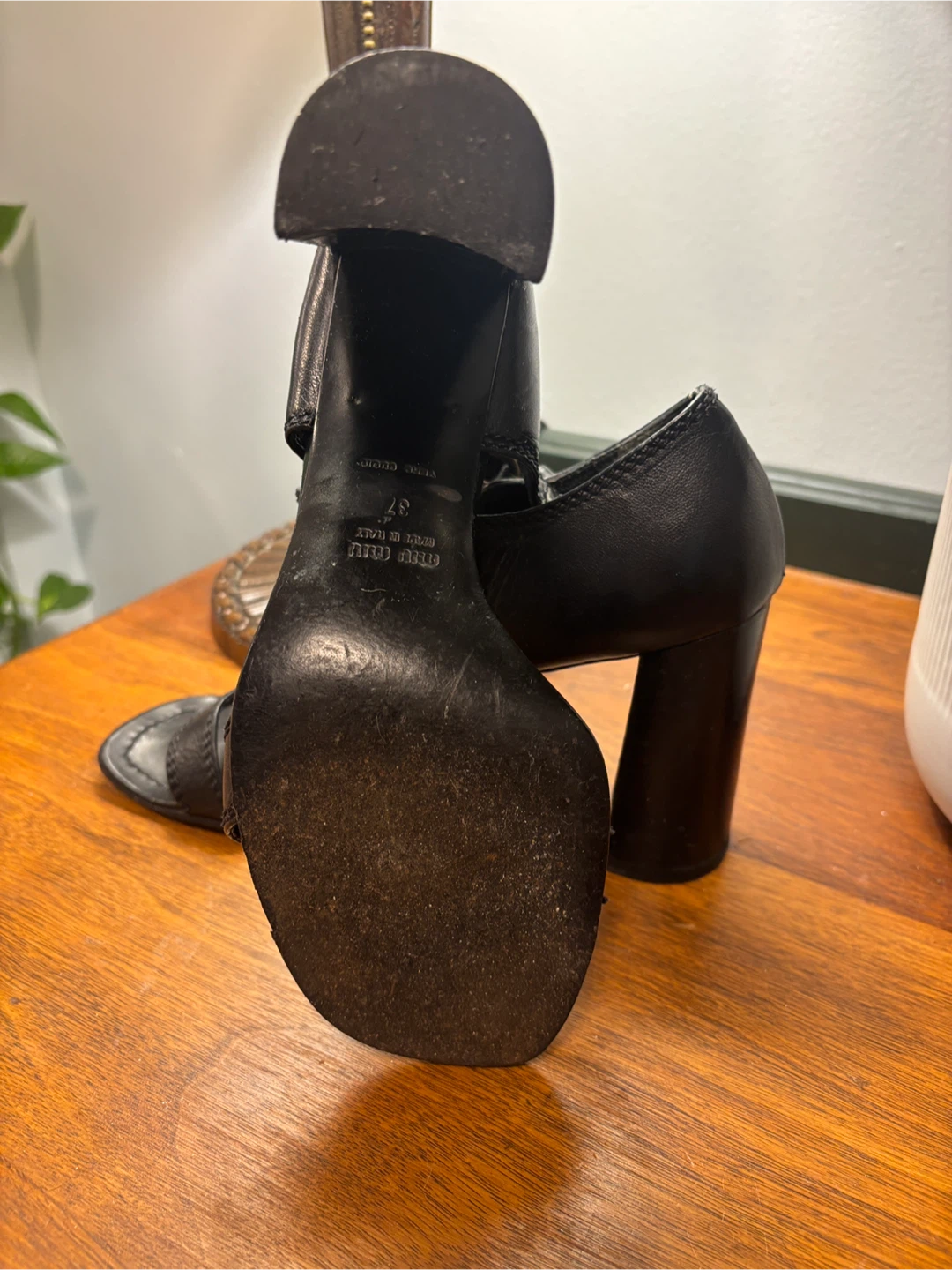 Vintage Miu Miu Black Leather Buckle Block Heel Sandals - photo 4