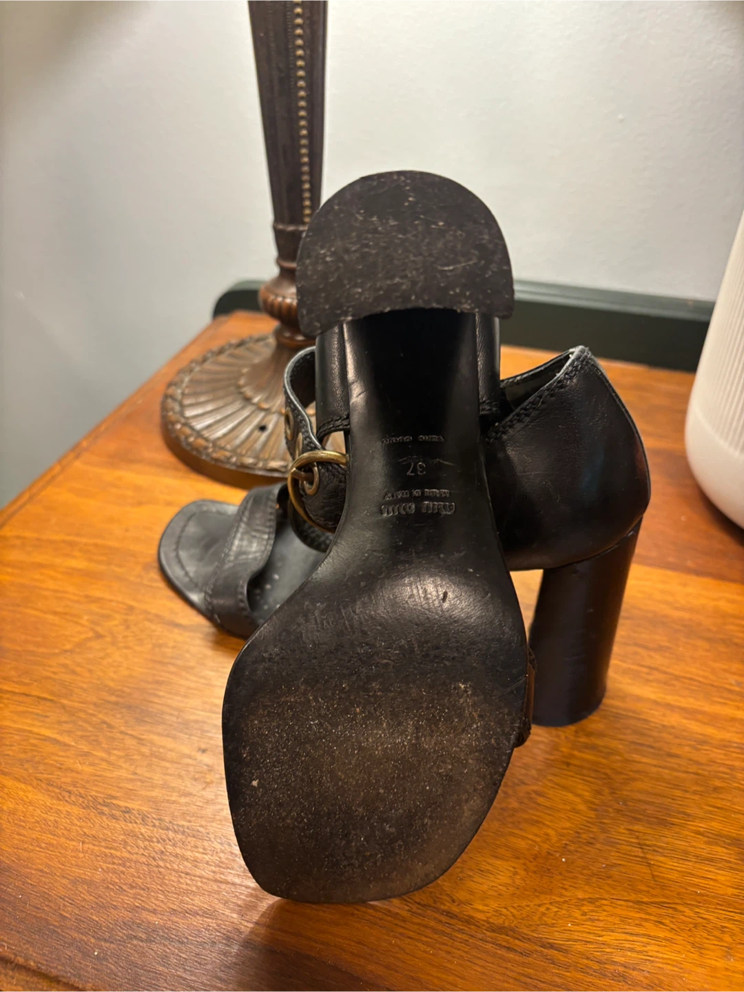 Vintage Miu Miu Black Leather Buckle Block Heel Sandals - photo 5