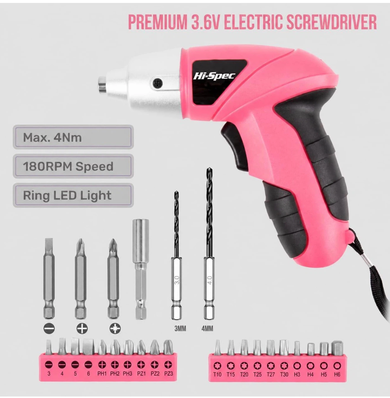 Hi-Spec 3.6V Pink Electric Cordless Screwdriver - photo 3