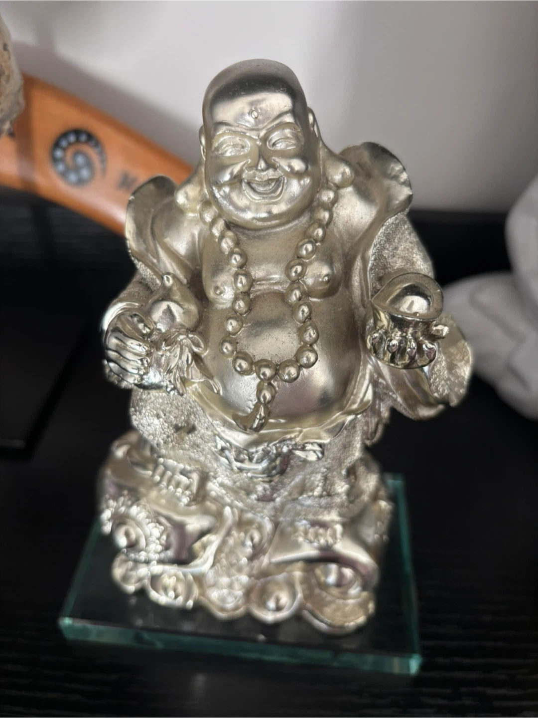 Silver-Coloured Laughing Buddha Statue