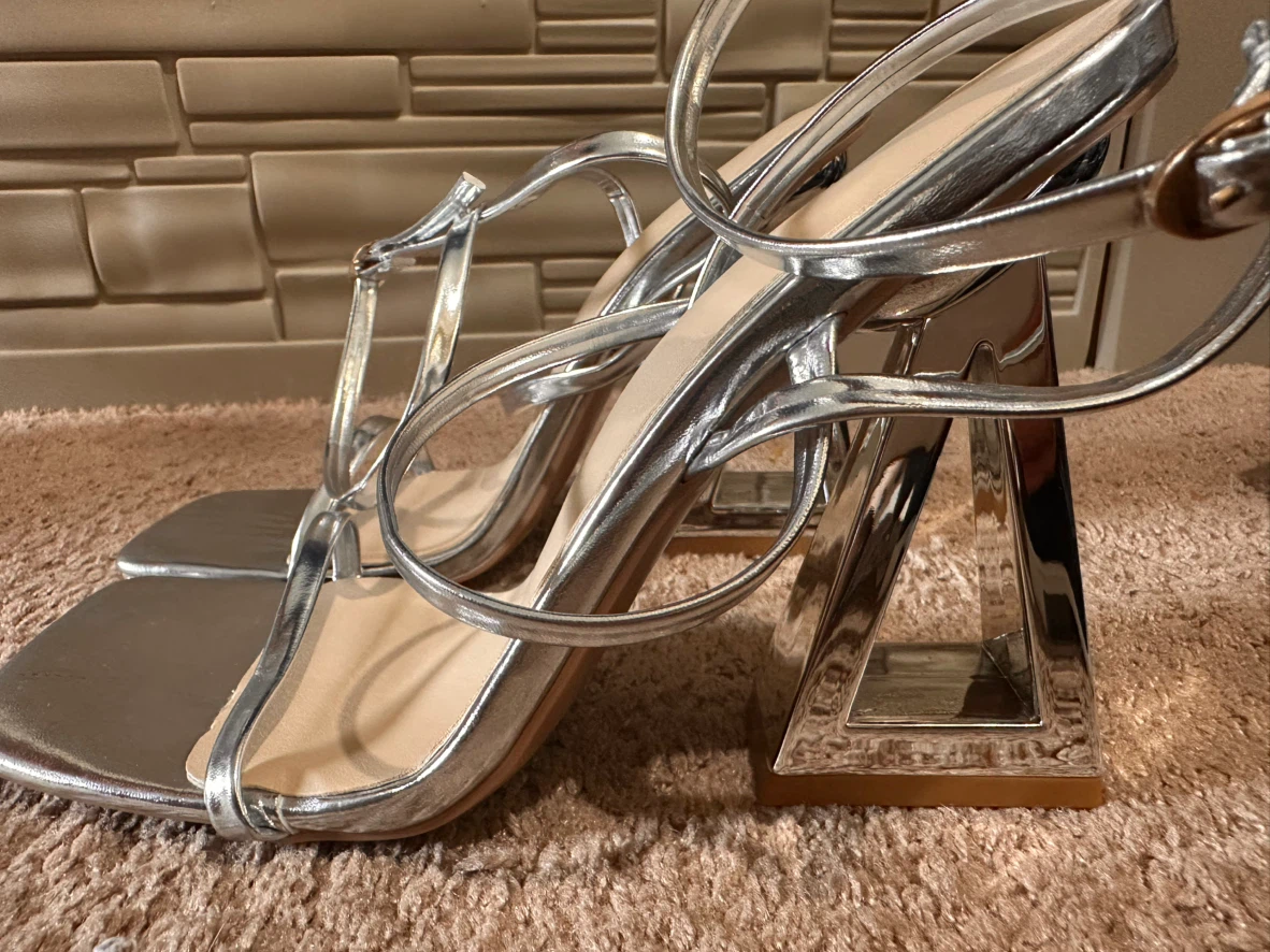Silver Strappy Block Heel Sandals - photo 3
