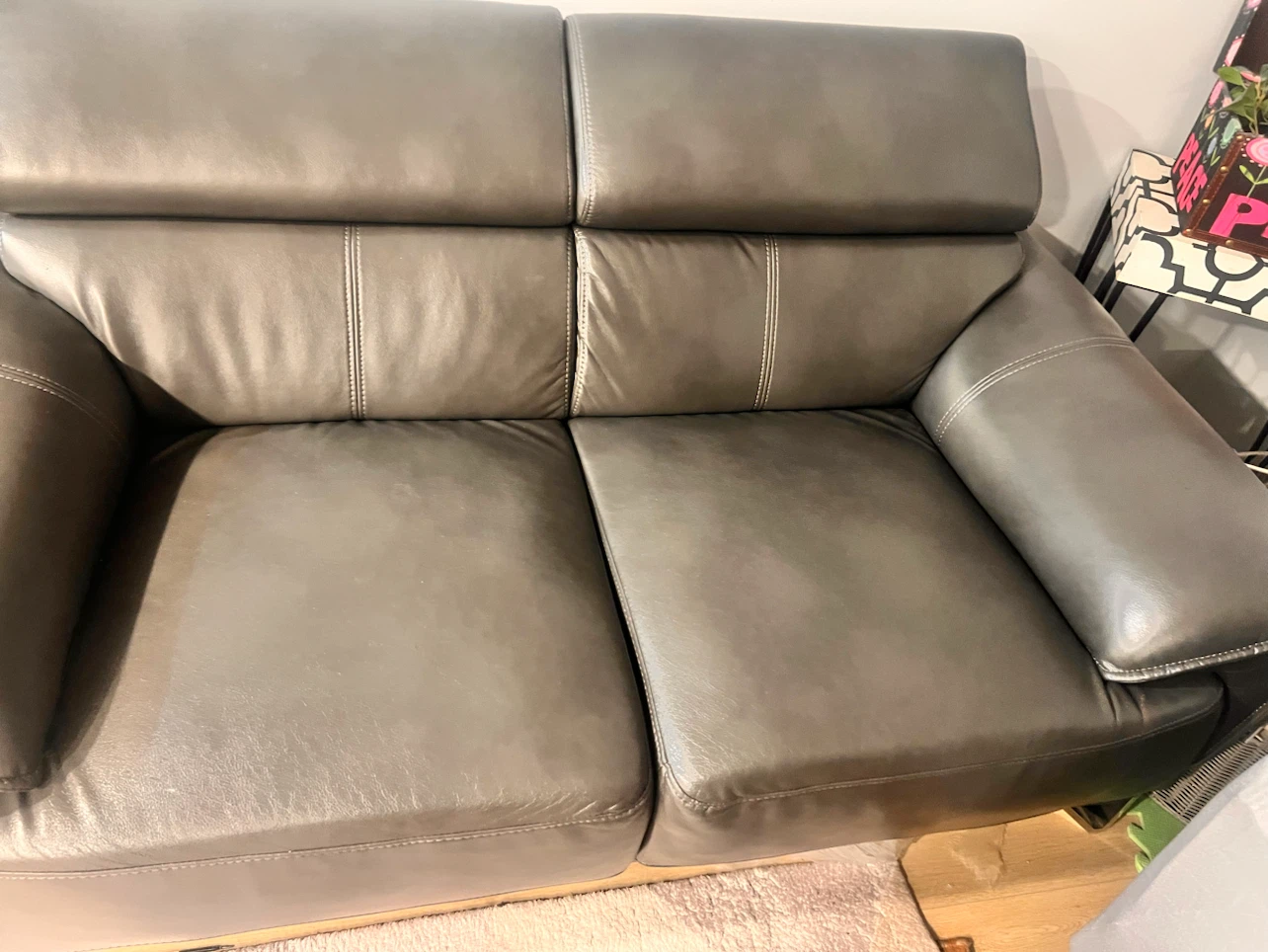 Modern Grey Leather Loveseat