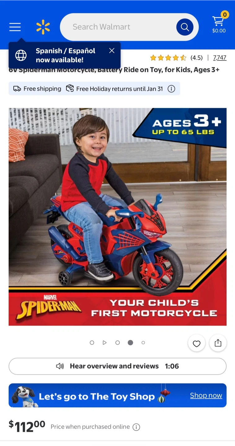 Flybar Marvel Spiderman 6V Battery Ride-On Motorcycle