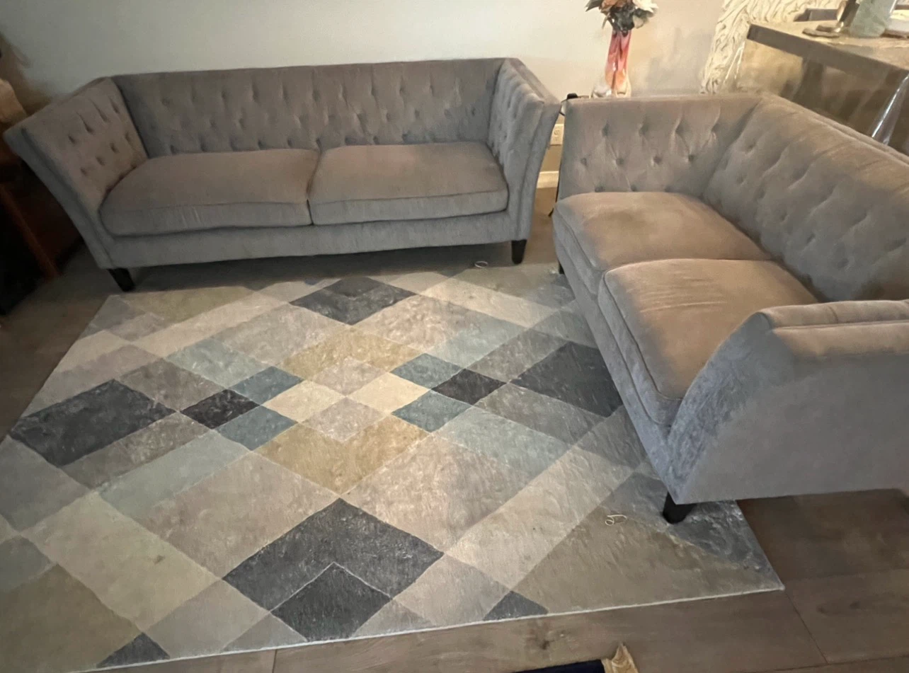 Grey Tufted Fabric Sofa Set