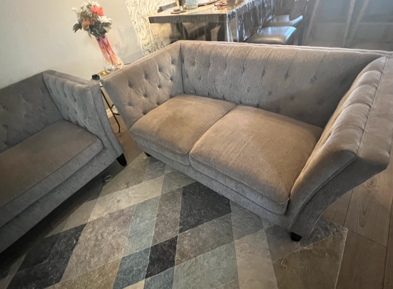 Grey Tufted Fabric Sofa Set - photo 2