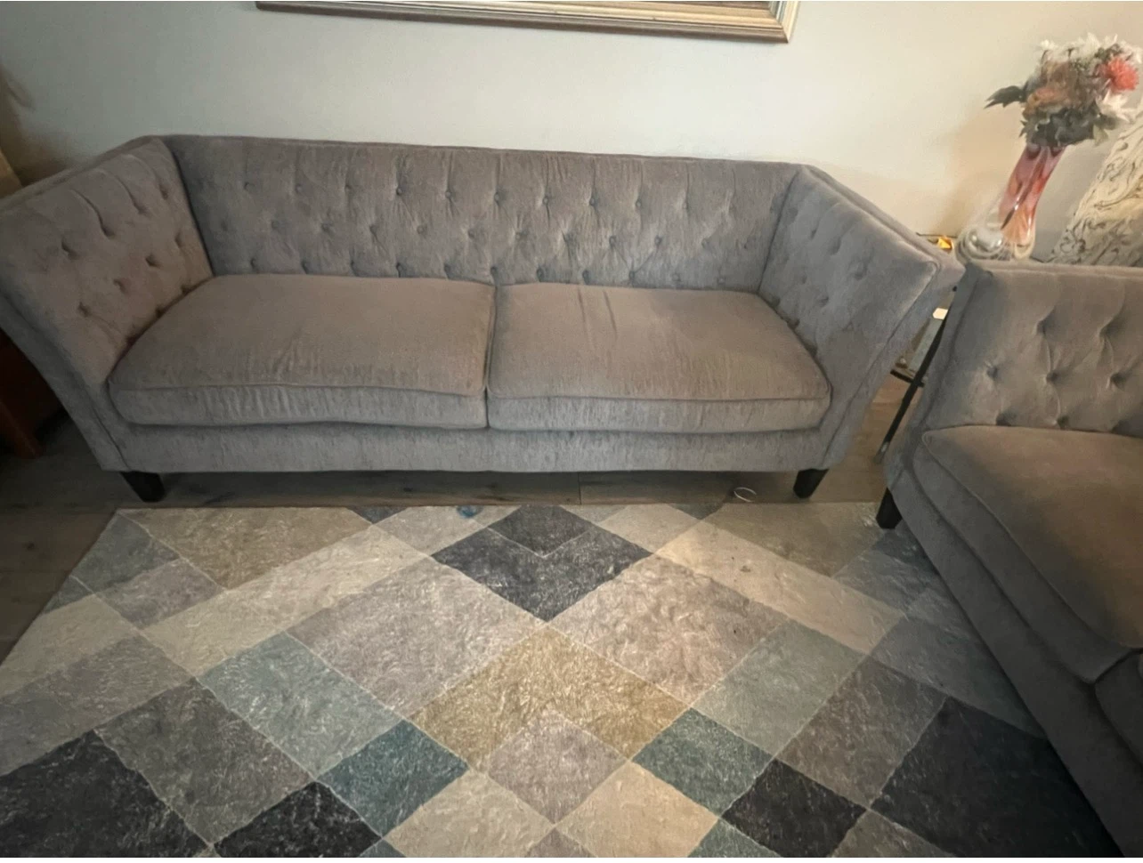 Grey Tufted Fabric Sofa Set - photo 3