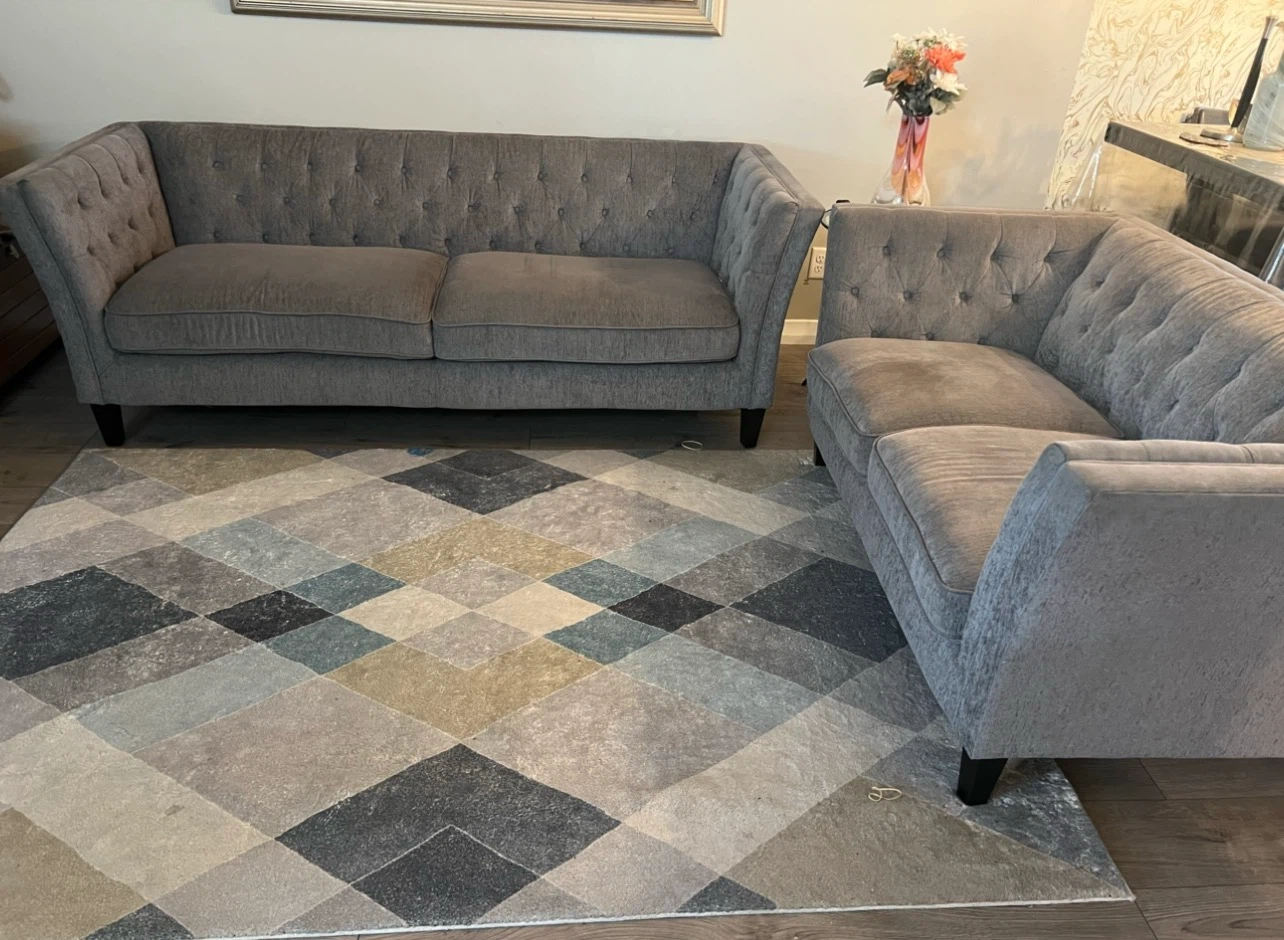 Grey Tufted Fabric Sofa Set - photo 4