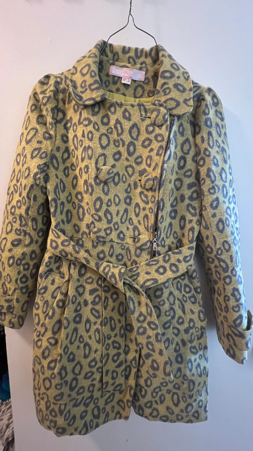 Dolly Dimples Leopard Print Moto Trench Coat Jacket Wool Blend - photo 2