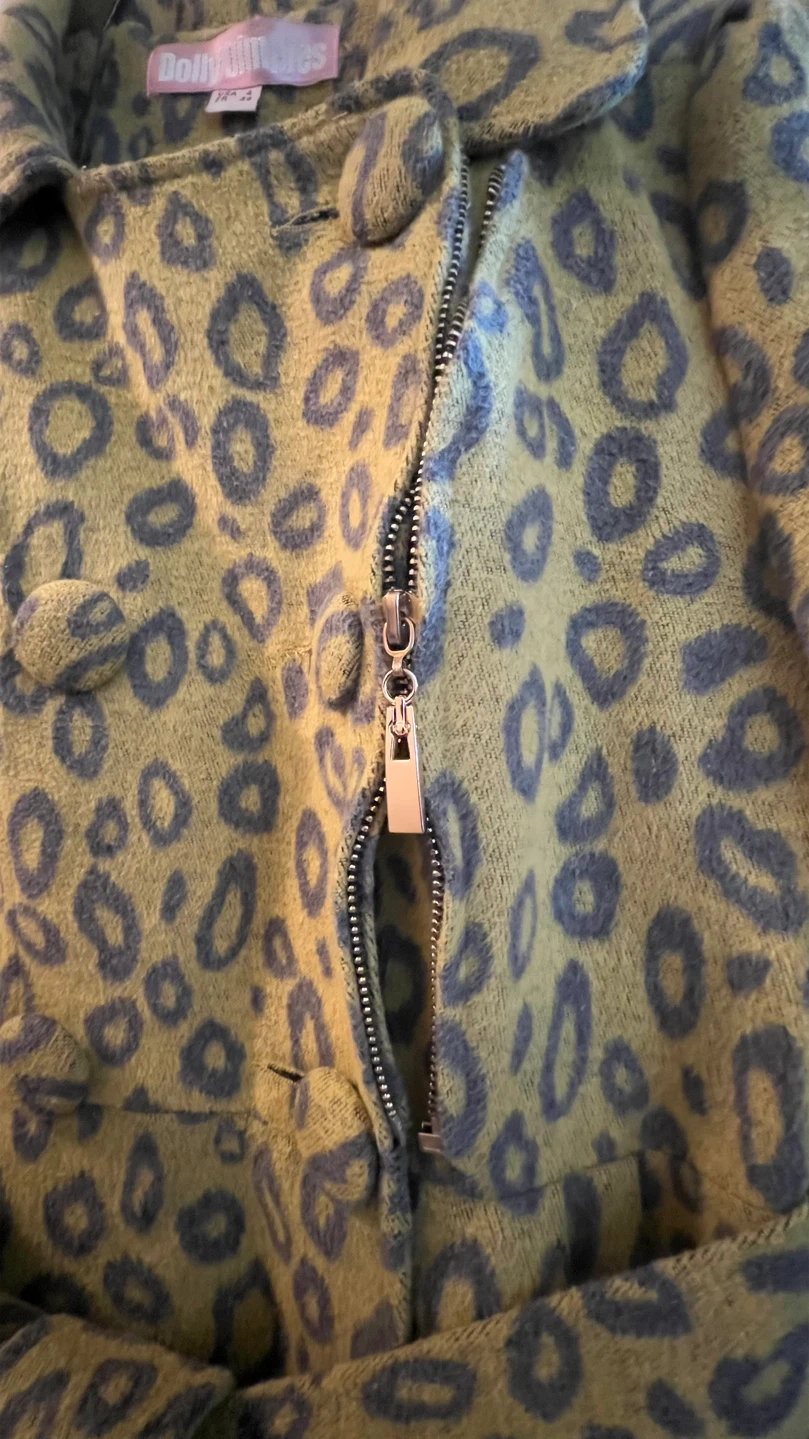 Dolly Dimples Leopard Print Moto Trench Coat Jacket Wool Blend - photo 3