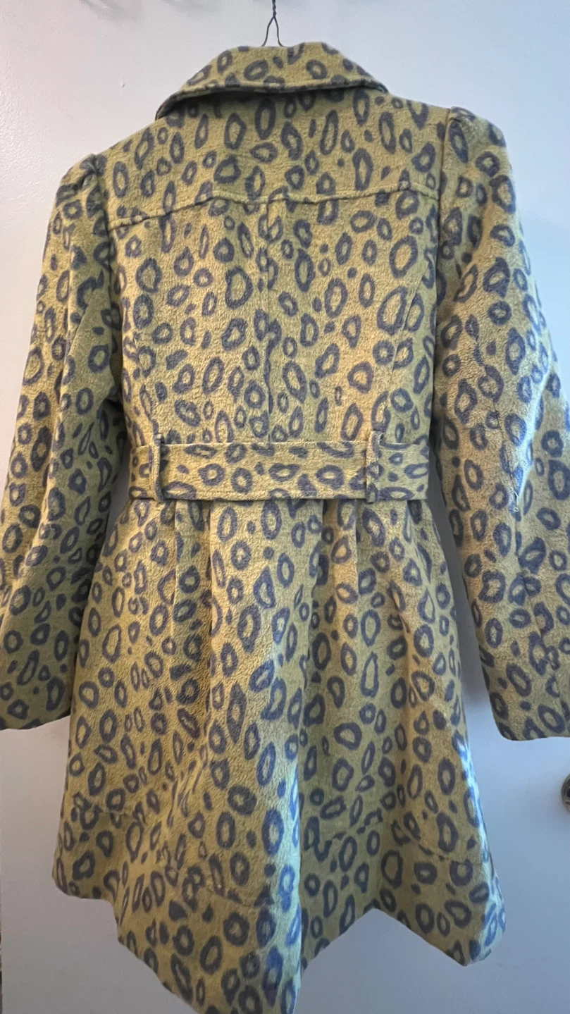 Dolly Dimples Leopard Print Moto Trench Coat Jacket Wool Blend - photo 4