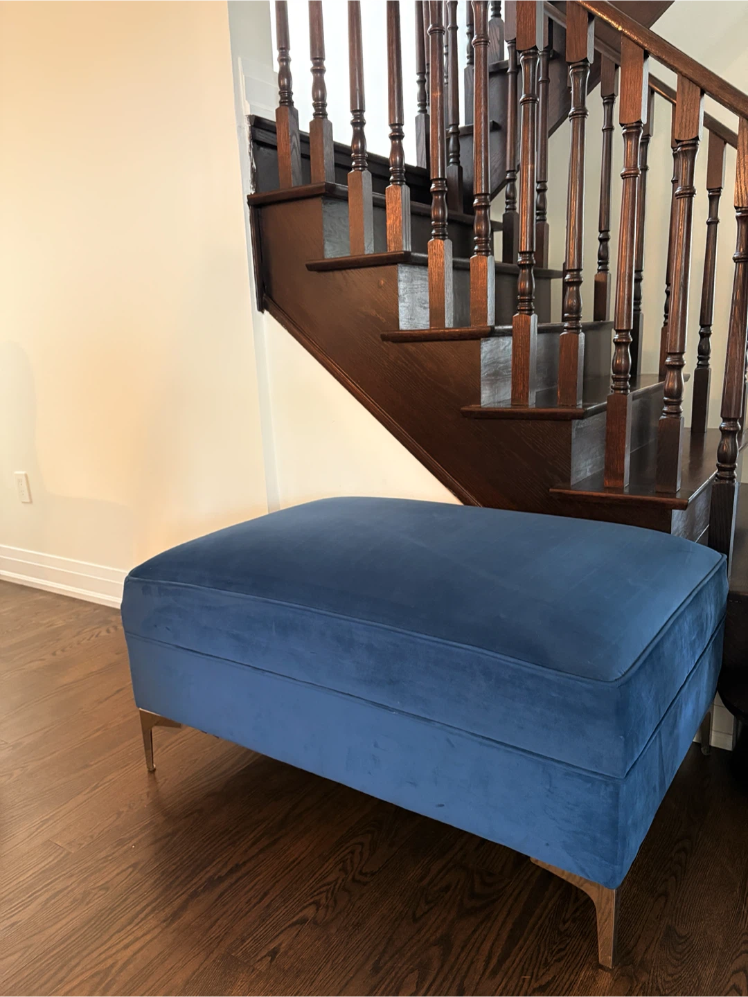 Blue Velvet Ottoman with Metal Legs