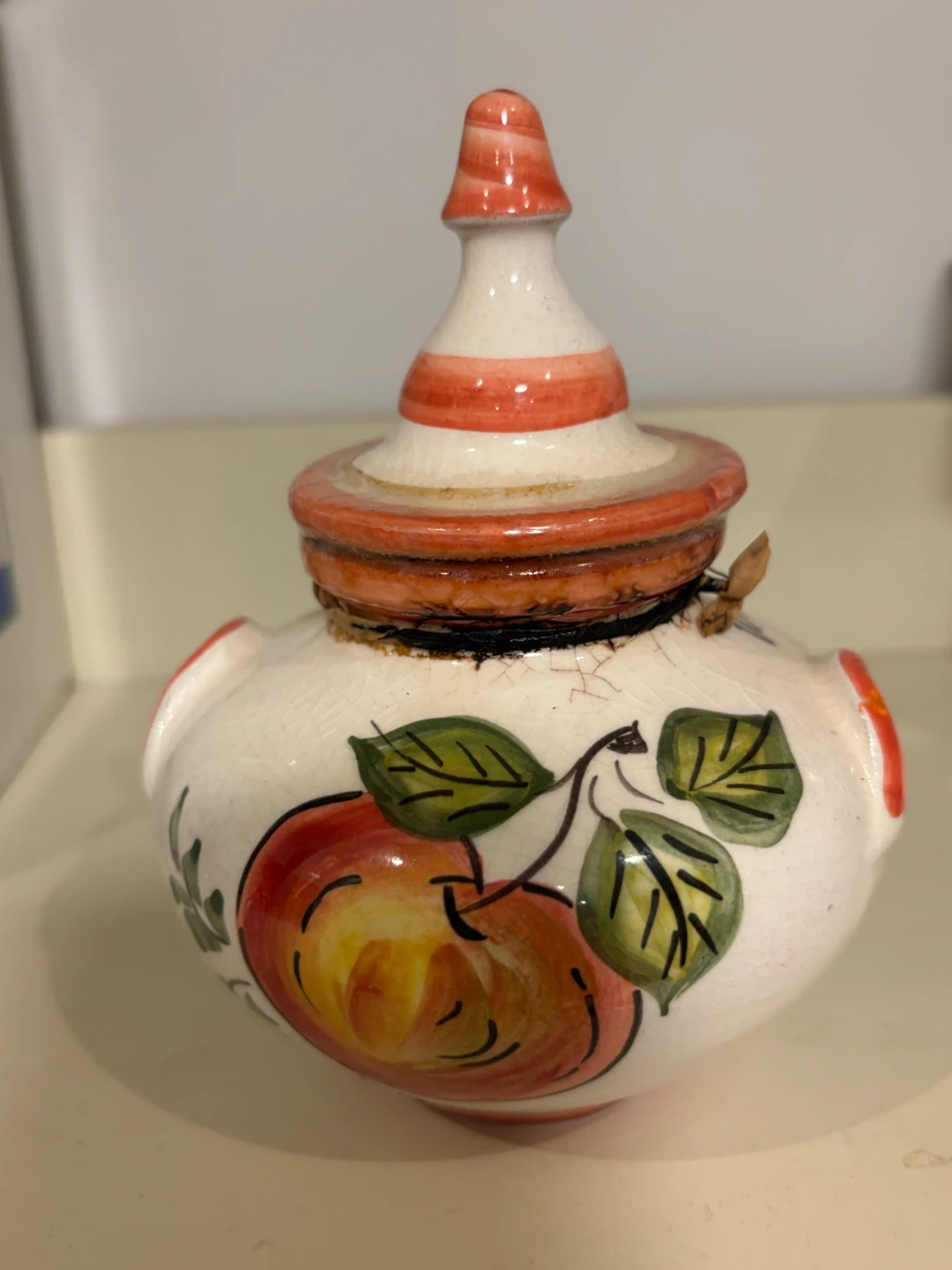 Vintage Portuguese Ceramic Honey Pot Hand Painted Jar