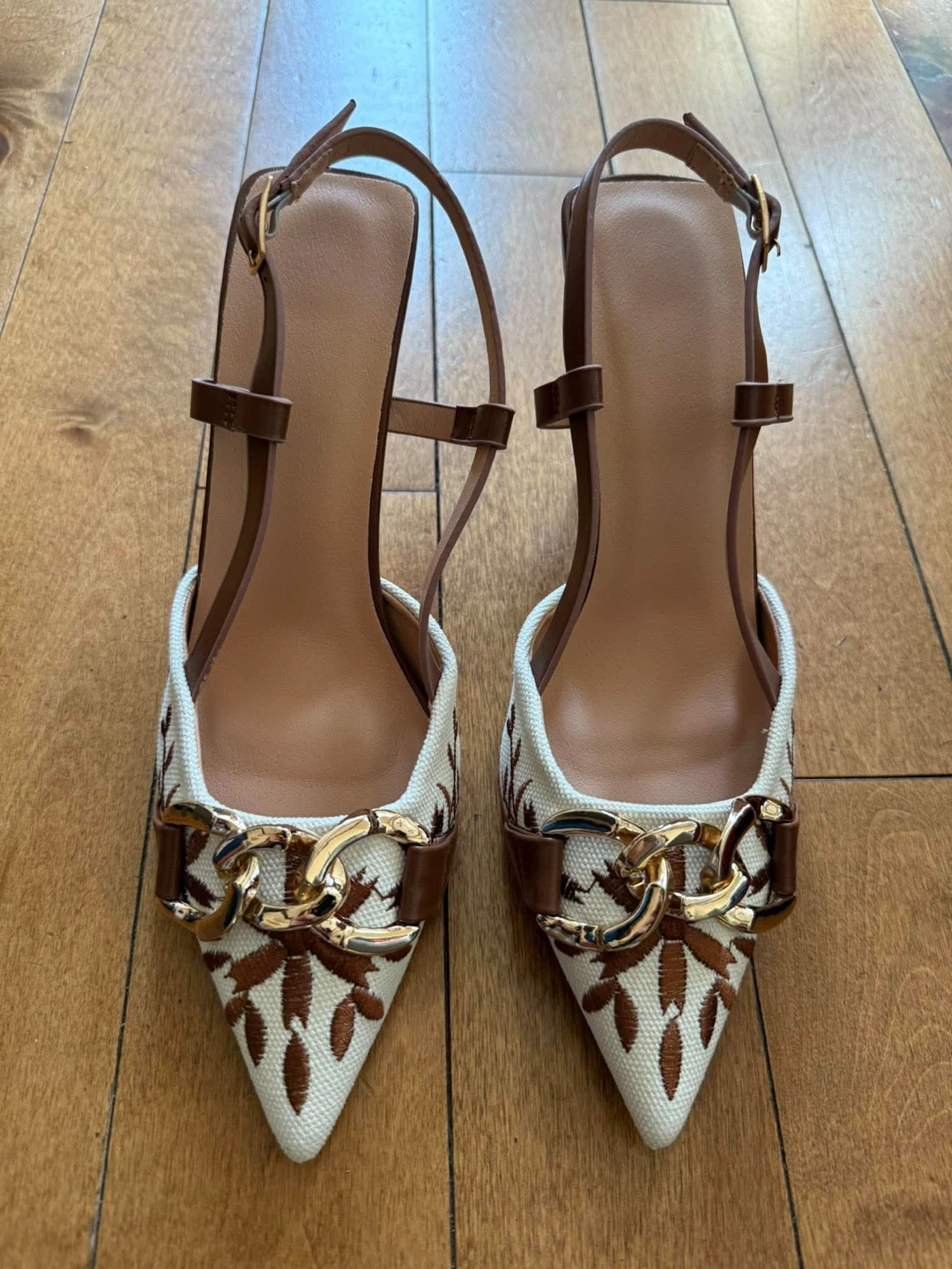 Embroidered Slingback Heels