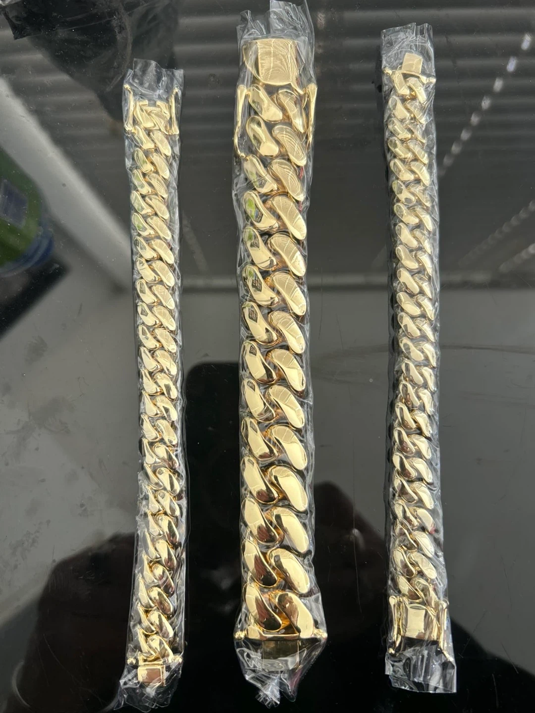 Three Gold Miami Cuban Link Bracelets