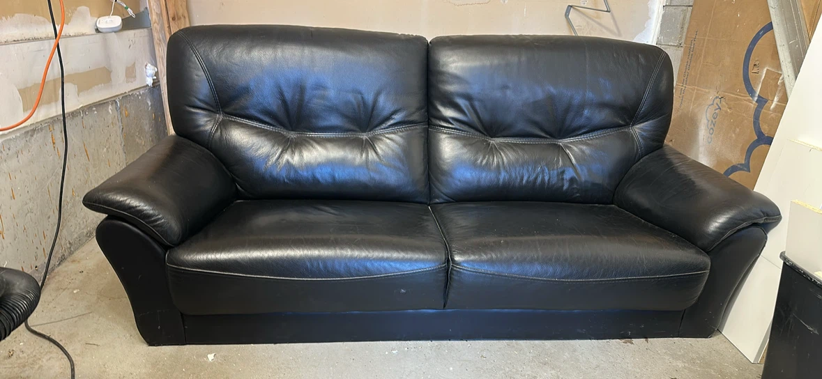 Black Leather Two-Seater Sofa